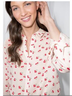 & Other Stories White Button-Down Shirt with Red Cherry Print